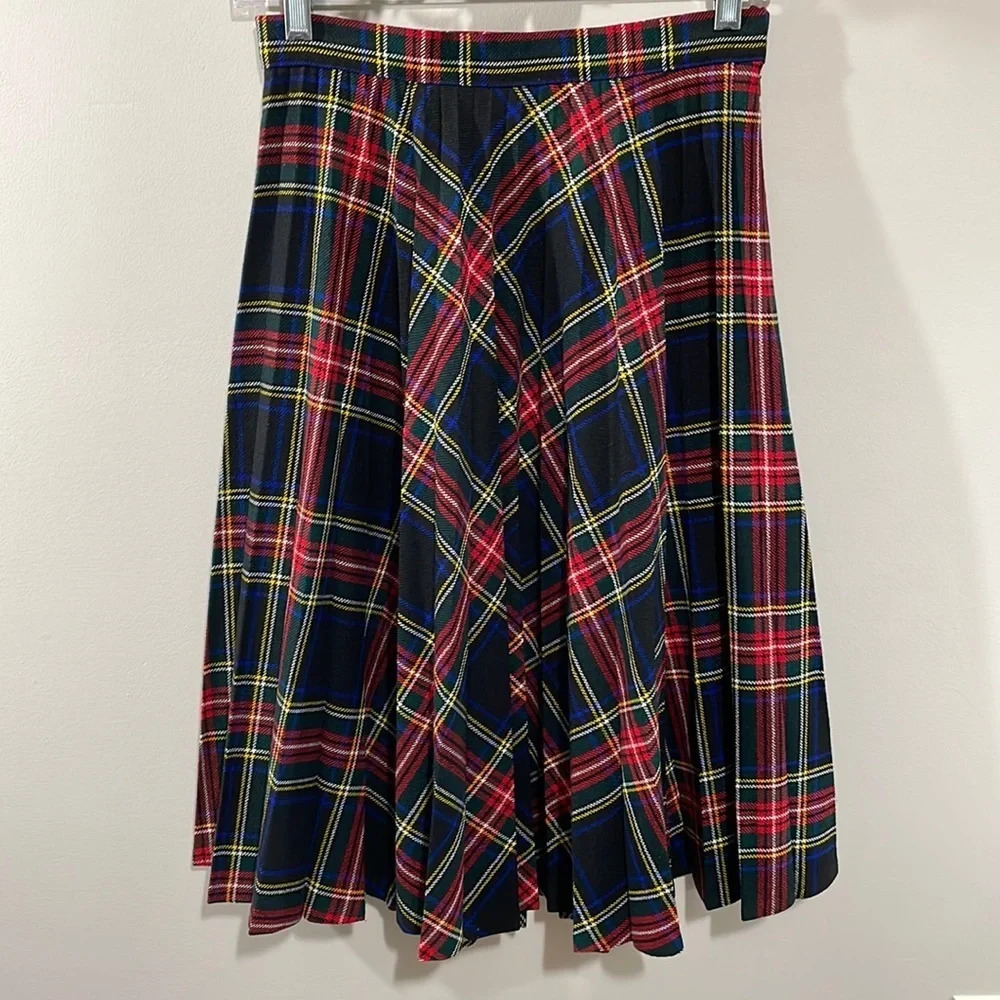 Vintage St Michael Wool Blend Tartan Plaid Pleated Skirt 6
